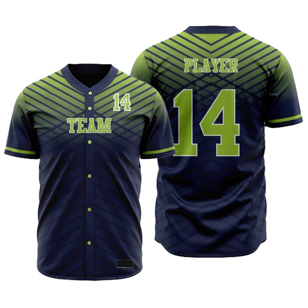 Custom Blaze Navy-Green Baseball Jersey