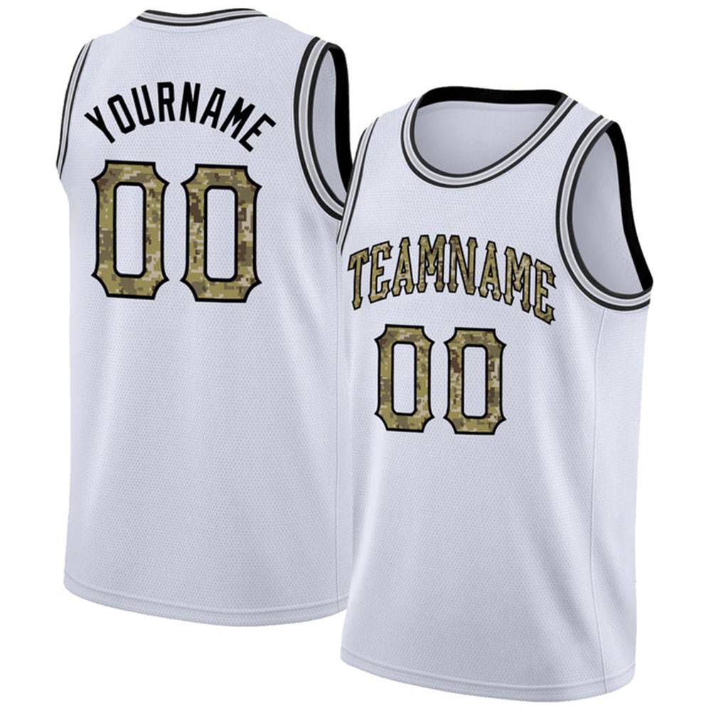 Custom Force White – Camo Basketball Jersey