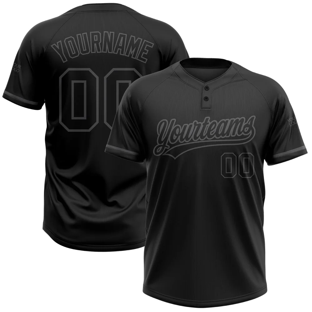 Custom Black-Steel Gray Two-Button Softball Jersey