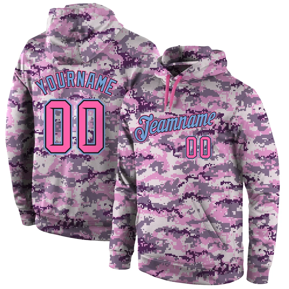Custom Stitched Pink-Light Blue Sports Pullover Sweatshirt Hoodie
